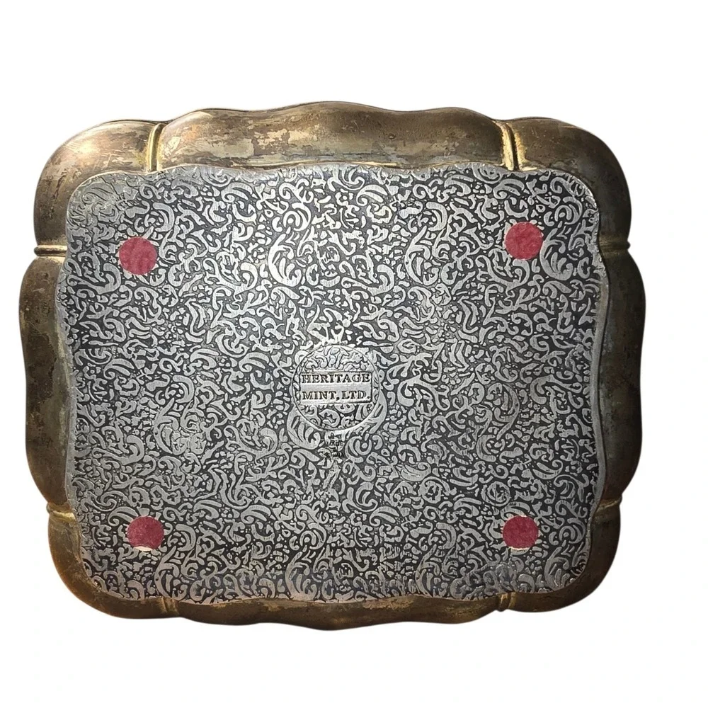 Vtg Silver Plate Victorian Jewelry, Trinket Box Red Velvet Lined Heritage Mint
